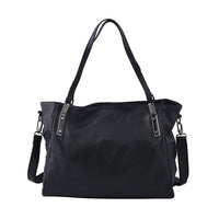 Black Genuine Leather Tote Bag (13.78"x5.9"x11.02") with Handle and Shoulder Straps