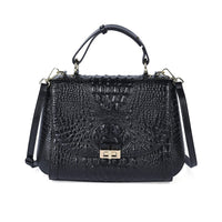 TLV ORDER Black Crocodile Embossed Pattern Genuine Leather Convertible Bag (12.5"x4.5"x8.8") with Handle Drop (4.5")