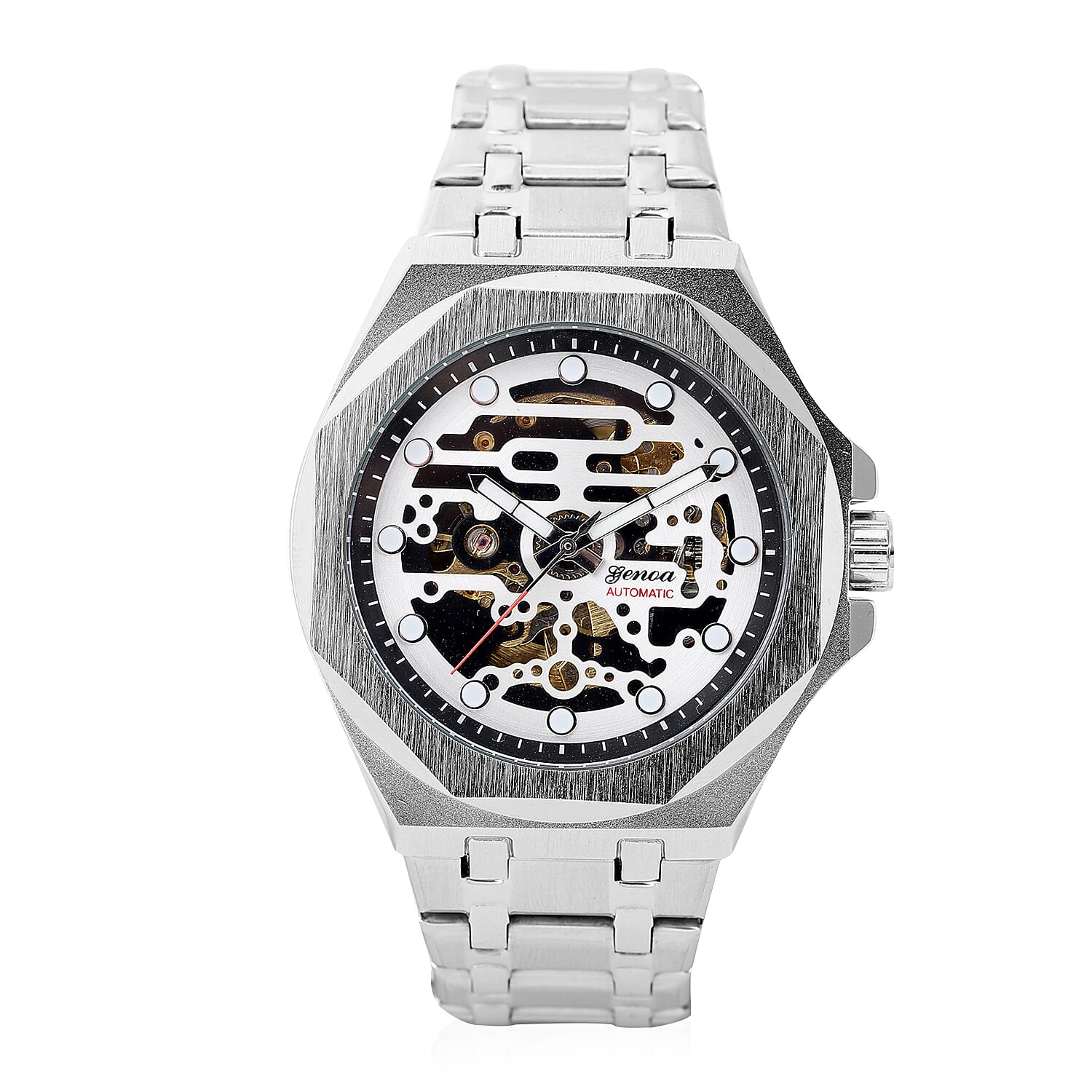 GENOA Automatic Mechanical Movement Octagonal Dial Watch in ION Plated Black Stainless Steel Strap (46mm)