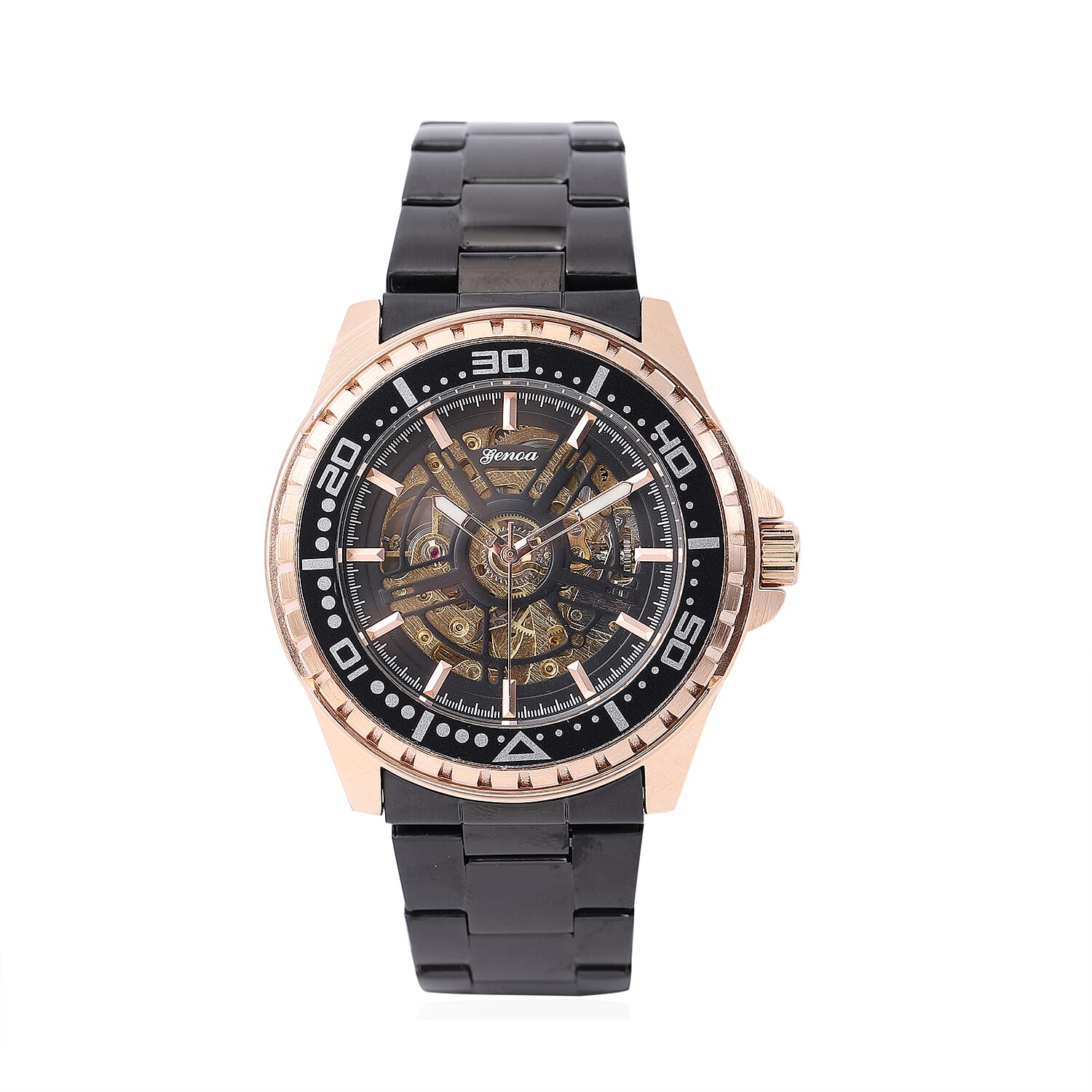 GENOA Automatic Mechanical Movement Watch in ION Plated Black Stainless Steel Strap (46mm)