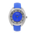 STRADA Japanese Movement Blue Dial Cuff Bracelet Watch with Blue Faux Leather & Silvertone Strap (6-6.5 In) - Sticky add to cart bar