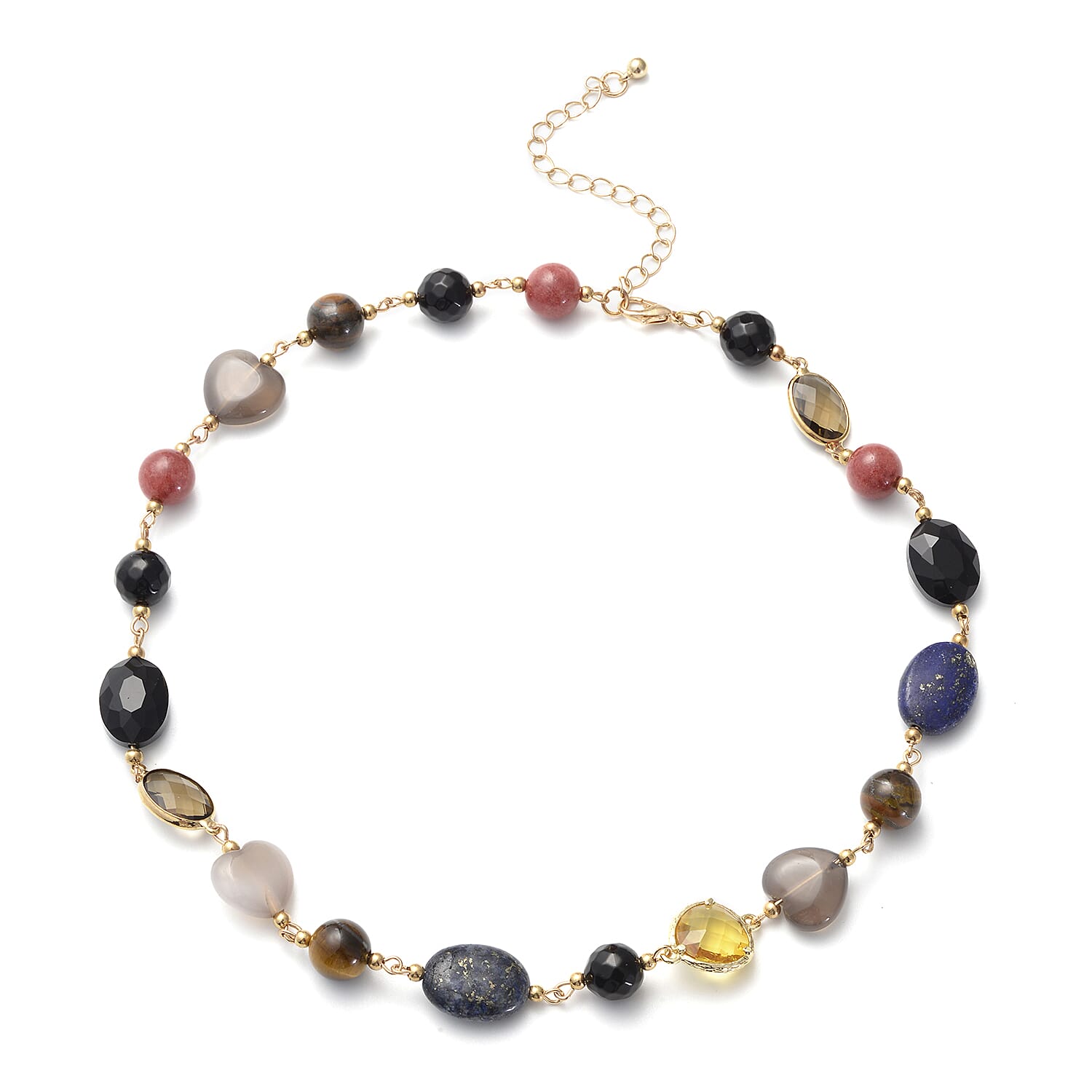 Multi Gemstone, Simulated Multi Color Glass and Resin Station Necklace in Goldtone 17.5-20.5 Inche