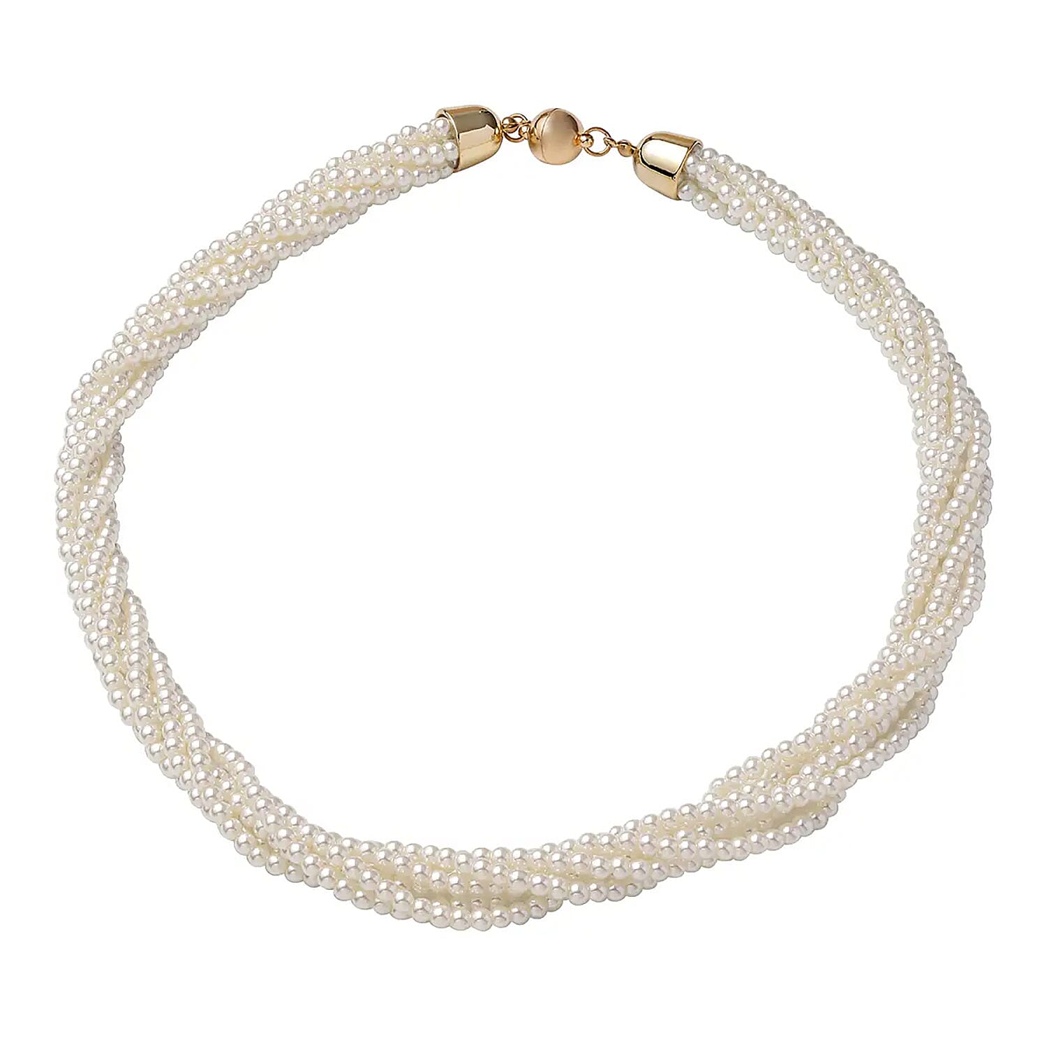 Simulated White Pearl Multi Row Twisted Necklace in Goldtone 23 Inches