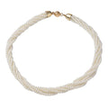 Simulated White Pearl Multi Row Twisted Necklace in Goldtone 23 Inches - Sticky add to cart bar