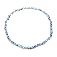 Simulated Blue Magic Color Topaz 12 mm Beaded Necklace (36 Inches) in Silvertone