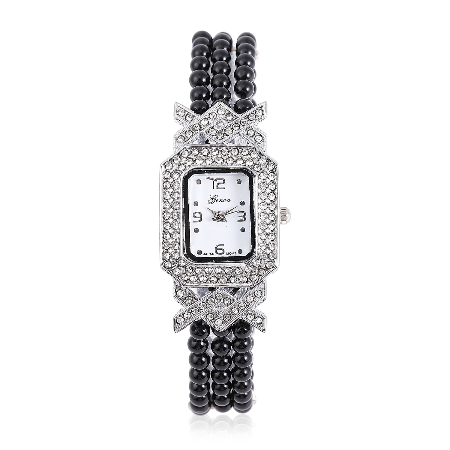GENOA White Austrian Crystal Miyota Japanese Movement Amethyst Triple-row Beaded Stretch Bracelet 131.00 ctw
