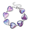 Simulated Pink Magic Color Topaz Diisco Ball Theme Heart Charm Station Bracelet in Stainless Steel (7.25 In) - Sticky add to cart bar