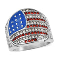 Red and White Austrian Crystal American National Flag Pattern Ring in Stainless Steel (Size 10.0) - Sticky add to cart bar