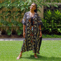 WINLAR Black Geometric Microfiber Open-Front Duster Kaftan (One Size Fits up to 3X)