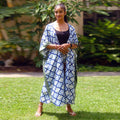 WINLAR Black Geometric Microfiber Open-Front Duster Kaftan (One Size Fits up to 3X) - Sticky add to cart bar