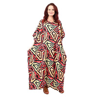 WINLAR Red Triangle Print V-Neck Long Microfiber Kaftan - One Size Fits Most
