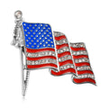 White Austrian Crystal and Enameled American National Flag Brooch in Stainless Steel - Sticky add to cart bar