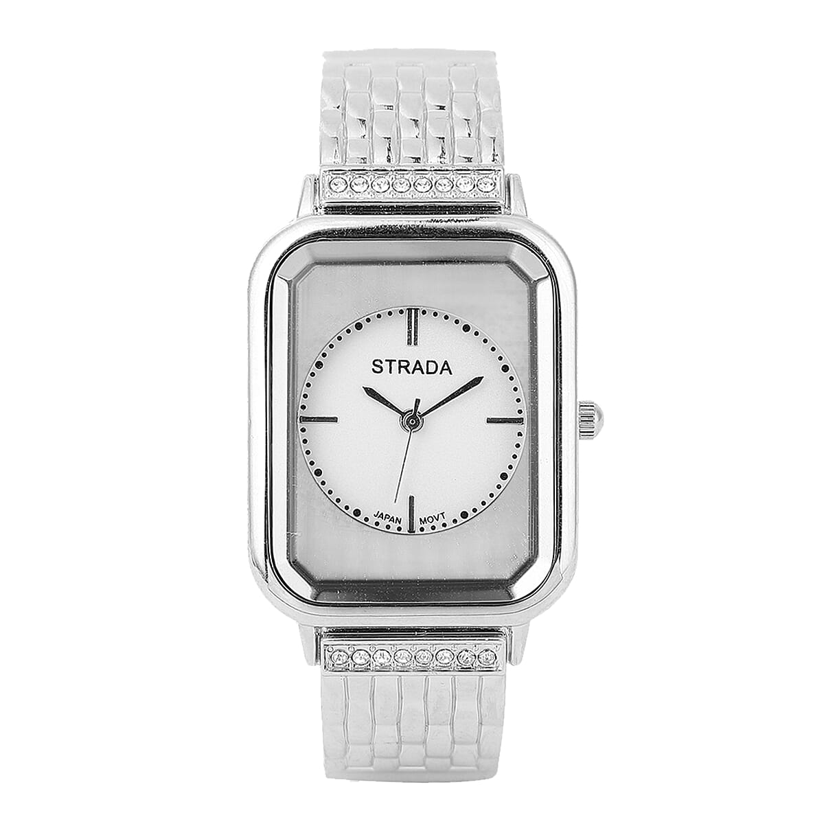 STRADA 10th ANNIVERSARY SPECIAL White Austrian Crystal Japanese Movement Watch in Silvertone