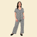 TAMSY Snow Leopard Short Sleeve Button-Up and Jogger PJ Set - S - Sticky add to cart bar