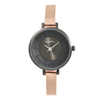 STRADA Japanese Movement Watch with ION Plated RG Stainless Steel Mesh Strap and Black Dial (31.50 mm)