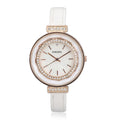 STRADA 10th ANNIVERSARY SPECIAL Austrian Crystal, Enameled Japanese Movement Watch with White Faux Leather Band - Sticky add to cart bar