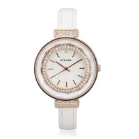 STRADA 10th ANNIVERSARY SPECIAL Austrian Crystal, Enameled Japanese Movement Watch with White Faux Leather Band