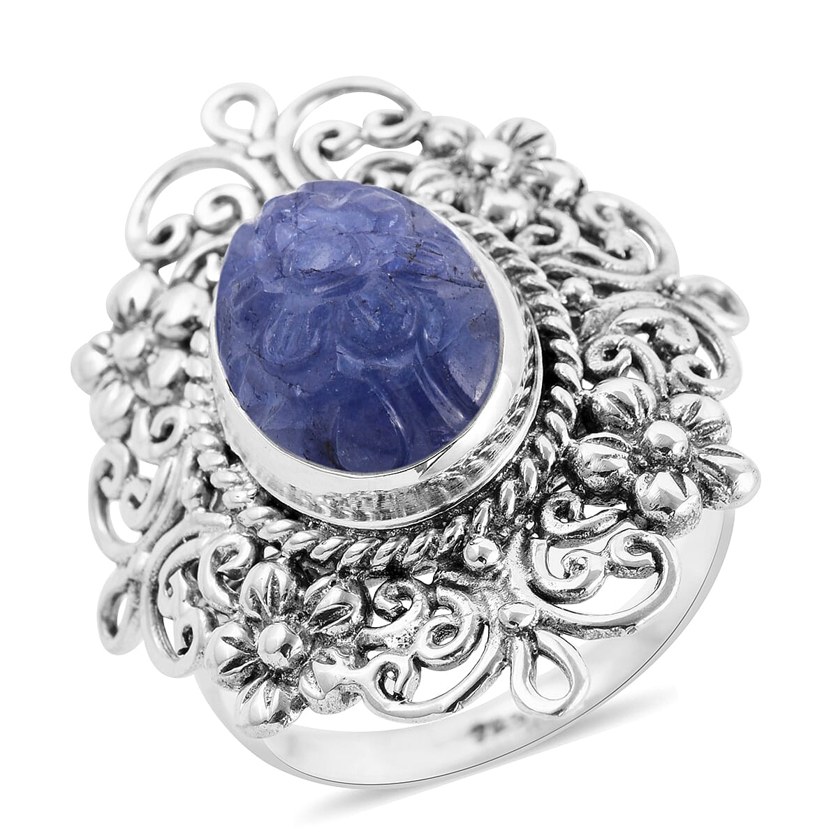 BALI LEGACY Tanzanite Carved Ring in Sterling Silver (Size 10.0) 8 Grams 9.00 ctw