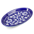 Blue Pottery White Floral and Leaf Pattern Oval Tray - Blue - Sticky add to cart bar