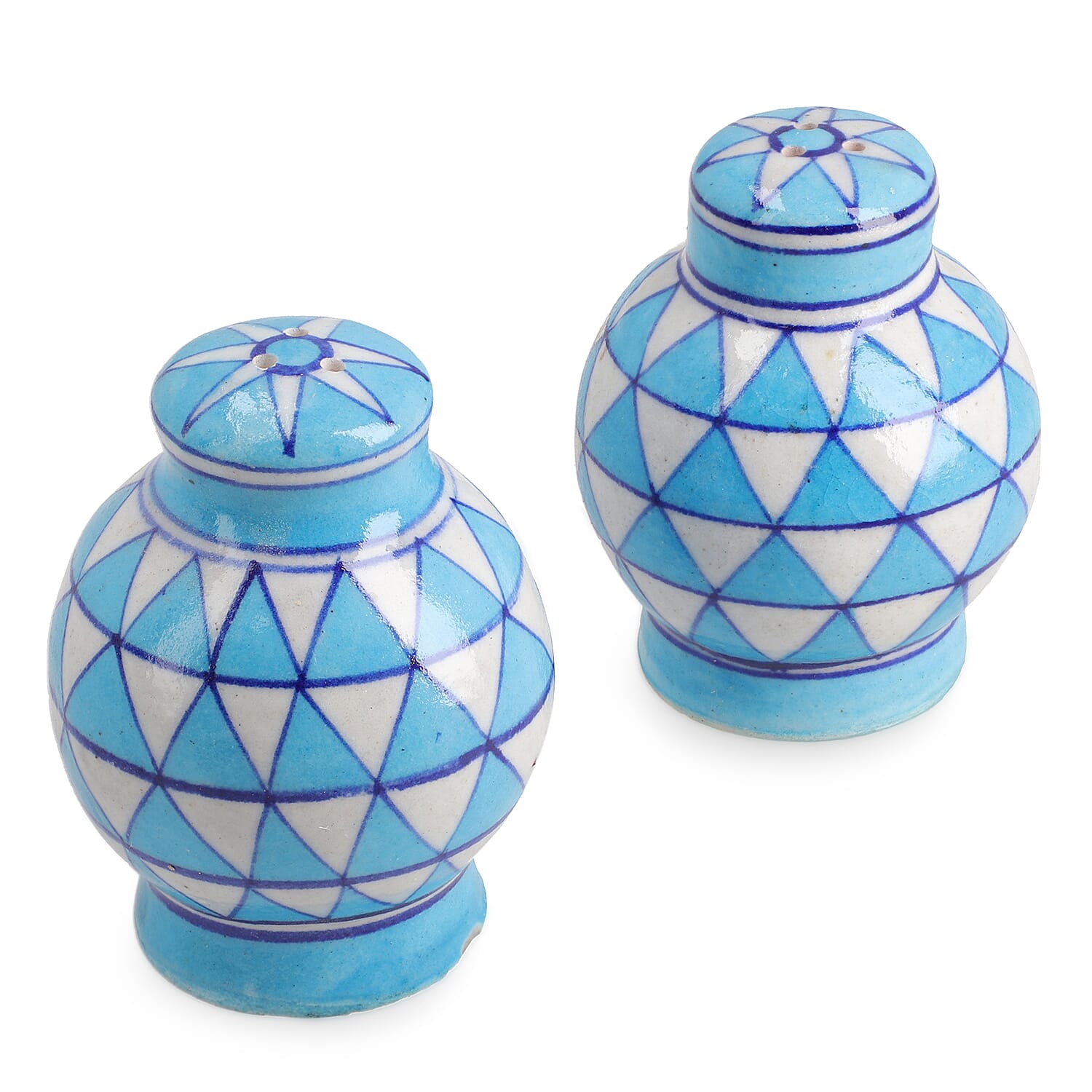 Blue Pottery Hand Painted Salt And Pepper Dispenser Set