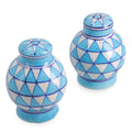 Blue Pottery Hand Painted Salt And Pepper Dispenser Set - Sticky add to cart bar
