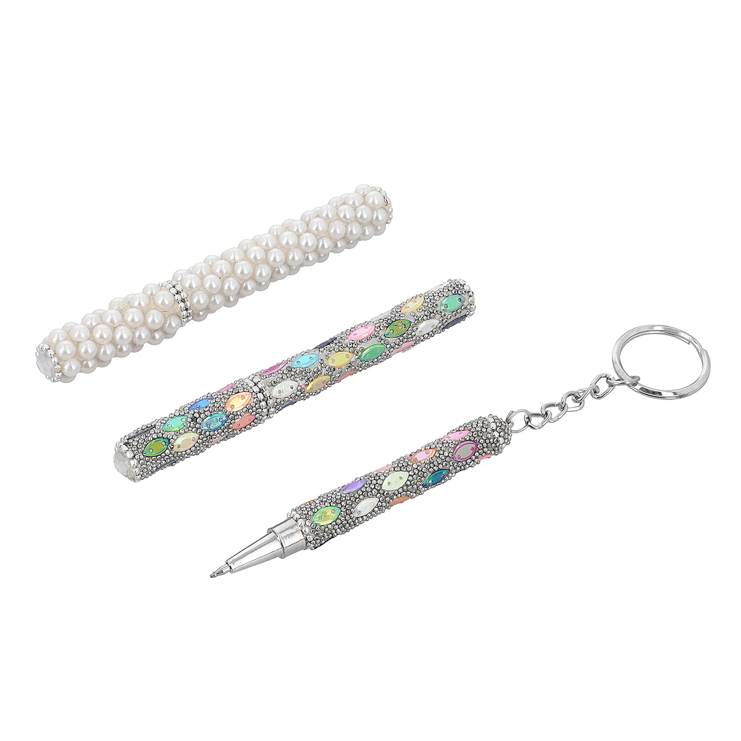 Set of 3 Silver Color Blink Pens, Key Chain Pen and Pearl Pen