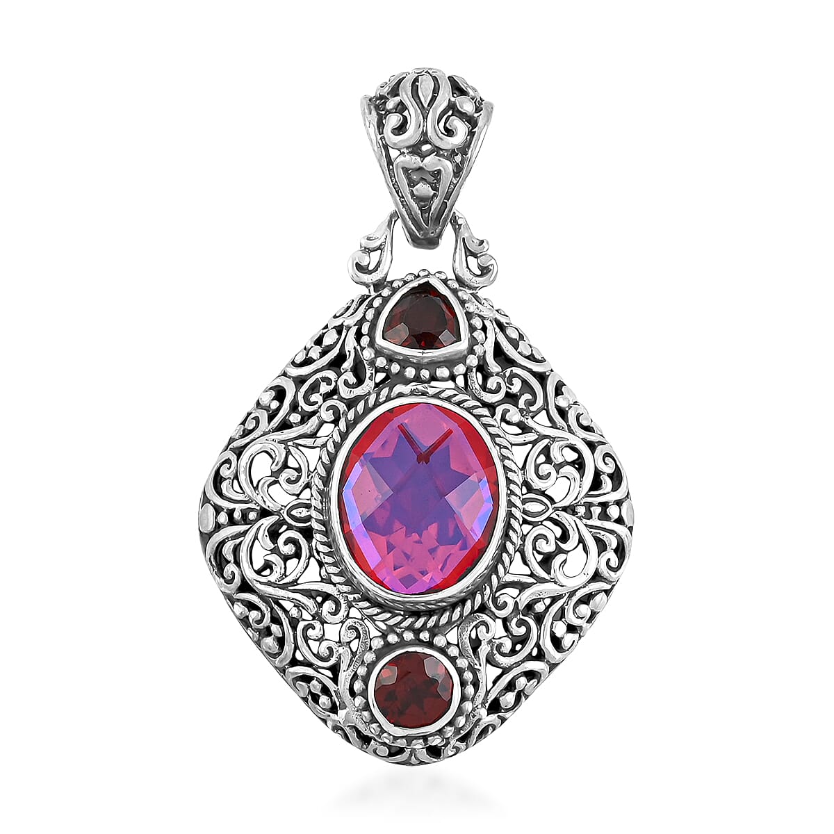 Bali Legacy Volcanic Quartz and Mozambique Garnet Pendant without Chain in Sterling Silver 7.5 Grams 6.65 ctw