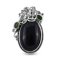 Bali Legacy Black Onyx and Natural Chrome Diopside Pendant in Sterling Silver 11 Grams 39.00 ctw