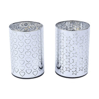 Set of 2 Silver Color Warm LED Lantern Heart and Star Pattern (2.8"x3.9") (Battery 3AAA not included)