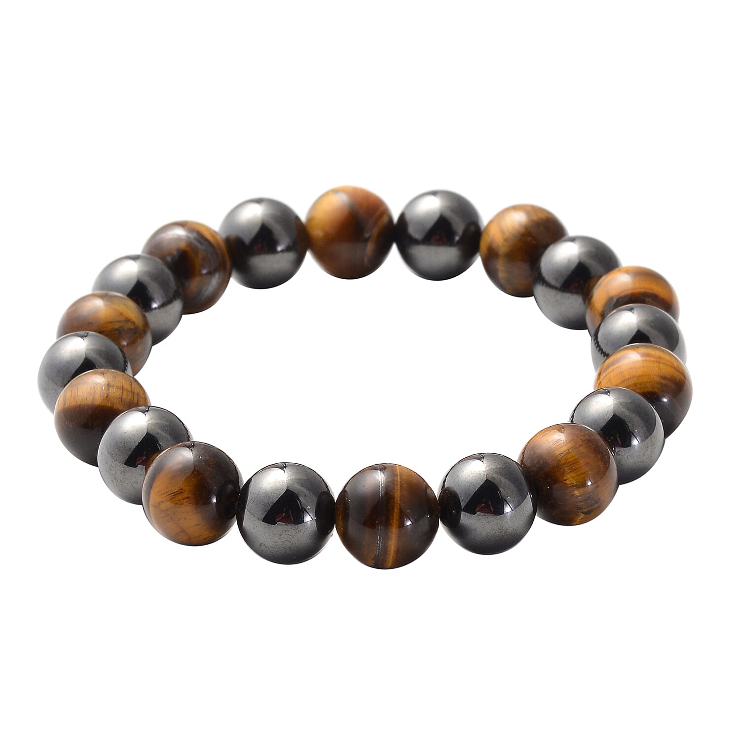 Magnetic By Design South African Yellow Tiger's Eye, Magnetised Hematite Beaded Stretch Bracelet 205.00 ctw