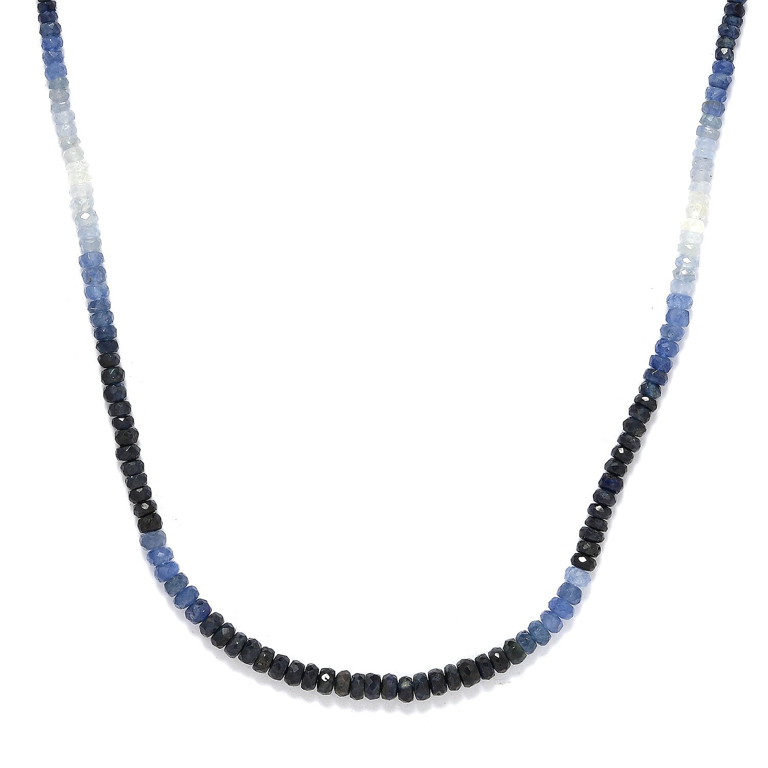 Shades of Blue Sapphire Beaded Necklace 20 Inches in Platinum Over Sterling Silver 55.00 ctw