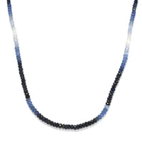 Shades of Blue Sapphire Beaded Necklace 20 Inches in Platinum Over Sterling Silver 55.00 ctw