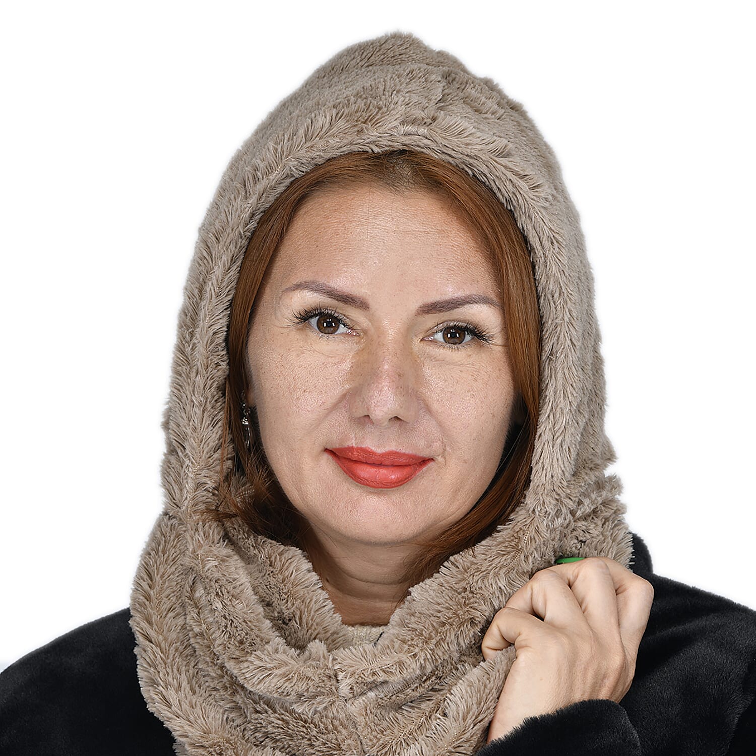 PASSAGE 2in 1 Black Hoodie Polyester Scarf (17"x15")