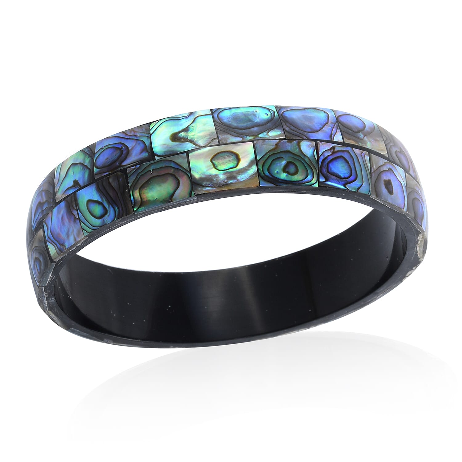 Abalone Shell Inlay Bangle Bracelet With Black Resin| Beach Fashion Jewelry For Women  (8.0 in)