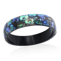 Abalone Shell Inlay Bangle Bracelet With Black Resin| Beach Fashion Jewelry For Women  (8.0 in)