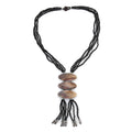 Black and Grey Shell Pearl Seed Beads Tassels Necklace 22 Inches - Sticky add to cart bar