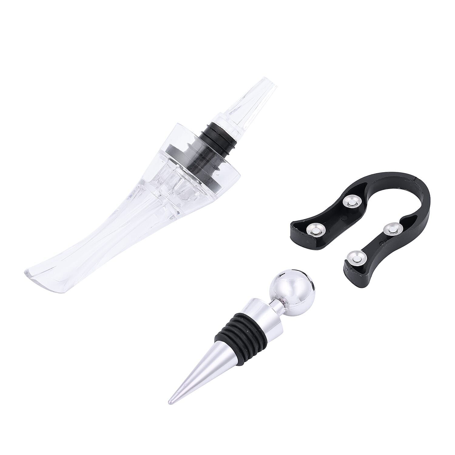Set of 3 Black and Silver Wine Tools Set