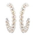 White Freshwater Pearl Half Hoop Earrings in Stainless Steel - Sticky add to cart bar
