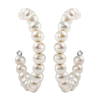 White Freshwater Pearl Half Hoop Earrings in Stainless Steel