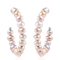 White Freshwater Pearl Half Hoop Earrings in Stainless Steel - Sticky add to cart bar