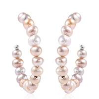 White Freshwater Pearl Half Hoop Earrings in Stainless Steel