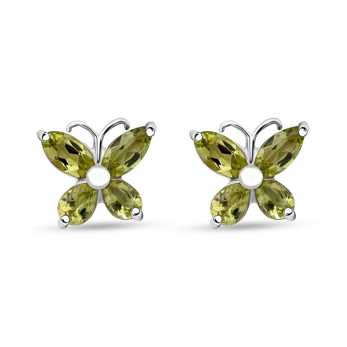 Peridot 2.20 ctw Butterfly Earrings in Platinum Over Sterling Silver