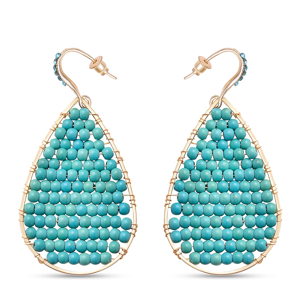 Orange Howlite and Orange Austrian Crystal Tear Drop Earrings in Goldtone