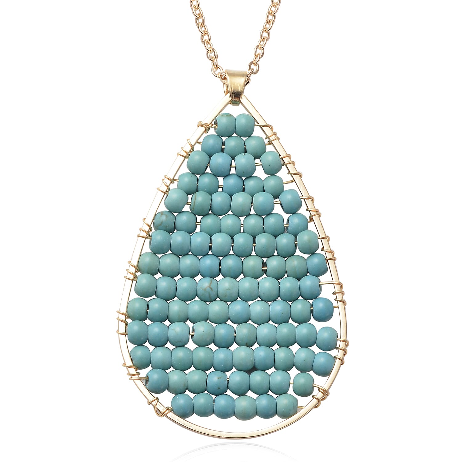 Blue Howlite Tear Drop Necklace 20 Inches in Goldtone