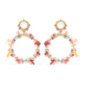 Simulated Multi Gemstone and Multi Color Coral Hoop Earrings in Goldtone - Sticky add to cart bar