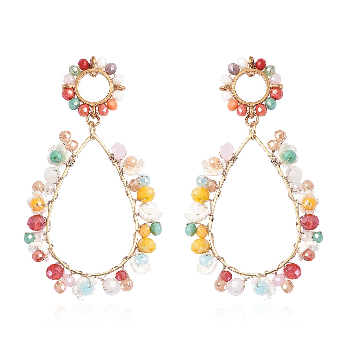 Simulated Multi Gemstone and Resin Drop Earrings in Goldtone