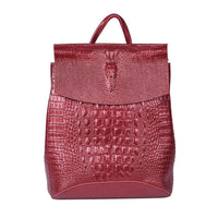 Black Genuine Leather Crocodile Embossed Pattern Backpack (10.24"x5.12"x13") with 37" Adjustable Shoulder Strap