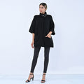 PASSAGE Black Knit Coat with Stand Collar and Buckle - S/M - Sticky add to cart bar