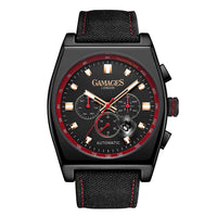 GAMAGES OF LONDON Limited Edition Hand Assembled Retro Calibre Automatic Movement Nylon Strap Watch in ION Plated Black (45mm) with FREE GIFT PEN