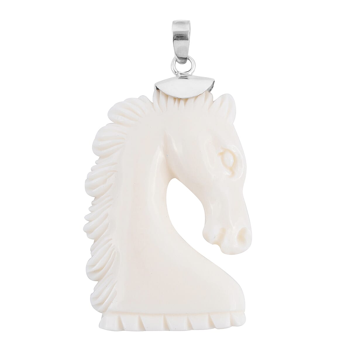 Bali Goddess Carved Bone Horse Pendant in Sterling Silver